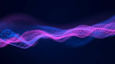 Müzikal müzik akışı. Renkli noktalar ve çizgilerin iç içe geçtiği soyut bir arkaplan. Üç Boyut