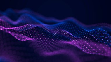 Müzikal müzik akışı. Renkli noktalar ve çizgilerin iç içe geçtiği soyut bir arkaplan. Üç Boyut