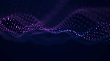 Müzikal müzik akışı. Renkli noktalar ve çizgilerin iç içe geçtiği soyut bir arkaplan. Üç Boyut