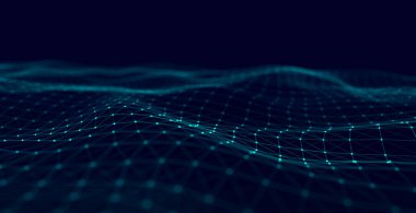 Fütürist soyut ağ. Noktaların ve çizgilerin birleştiği bir dalga. Üç Boyut