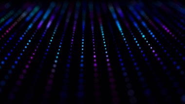 Müzik dalgası. Noktalar ve çizgilerin birbirine bağlandığı soyut bir arkaplan. Üç Boyut