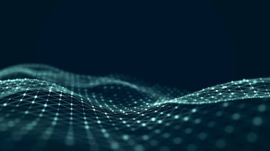 Fütürist soyut ağ. Parlak nokta ve çizgilerle dalga. Üç Boyut .