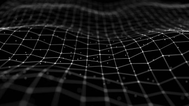 Kesişen noktalar ve çizgiler dalgası. Soyut arkaplan. Bilim için teknolojik tarz, büyük veri .3D görüntüleme.