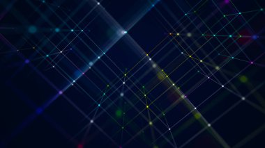 Renkli çizgiler ve noktaların iç içe geçtiği soyut bir arkaplan. Ağ bağlantısı yapısı. Büyük veri .
