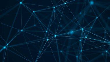 Ağ bağlantısı yapısı. Veri transferi. Noktaların ve çizgilerin iç içe geçtiği soyut arkaplan.