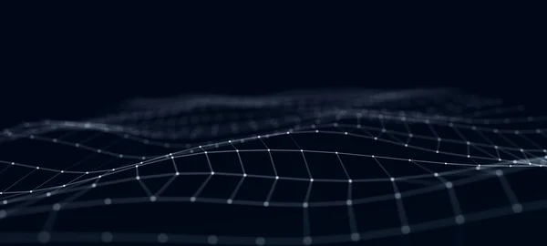 未来主义抽象网格 用圆点和线条连接的波浪 — 图库照片