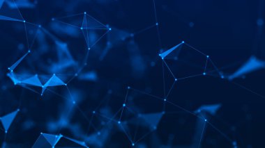 Soyut dijital arkaplan. Boşluk çokgen ve noktalarla dolu. Üç boyutlu dalga. Hazırlama.