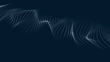 Parçacık dalgası. Gelecekçi nokta dalgası. Vektör çizimi. Dinamik bir dalga ile soyut arkaplan.