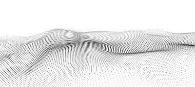 Parçacık dalgası. Gelecekçi nokta dalgası. Vektör çizimi. Dinamik bir dalga ile soyut arkaplan.