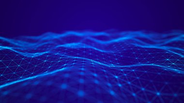 Kesişen noktalar ve çizgiler dalgası. Soyut arkaplan. Bilim için teknolojik tarz, büyük veri .3D görüntüleme.