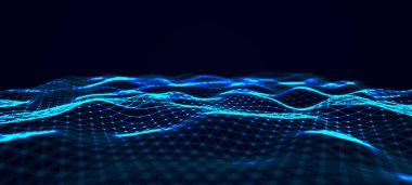 Kesişen noktalar ve çizgiler dalgası. Soyut arkaplan. Bilim için teknolojik tarz, büyük veri .3D görüntüleme.