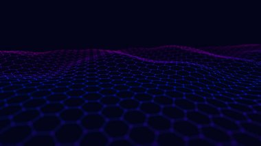 Fütürist soyut ağ. Noktaların ve çizgilerin birleştiği bir dalga. 3B görüntüleme.