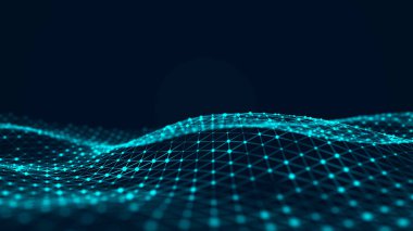 Fütürist soyut ağ. Parlak nokta ve çizgilerle dalga. Üç Boyut .