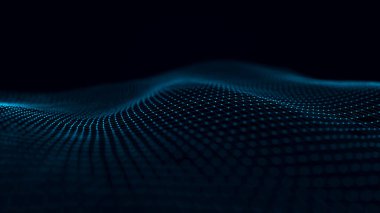 Dinamik dalgalı noktaların ve doğruların gelecekteki arkaplanı. Büyük veri. Soyut arkaplan 3D. 4k