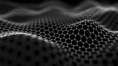 Çokgen arkaplandaki nokta ve çizgilerin birleşimiyle dalga. Bağlantı yapısı. Fütürist soyut ağ.