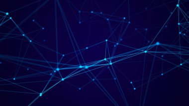 Ağ bağlantısı yapısı. Veri transferi. Noktalar ve çizgilerin birbirine bağlandığı soyut bir arkaplan. Üç Boyut