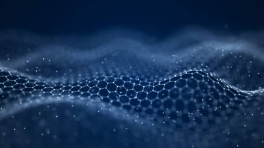 Çokgen arkaplandaki nokta ve çizgilerin birleşimiyle dalga. Bağlantı yapısı. Fütürist soyut ağ.