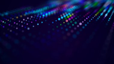 Müzik dalgası. Noktalar ve çizgilerin birbirine bağlandığı soyut bir arkaplan. Üç Boyut