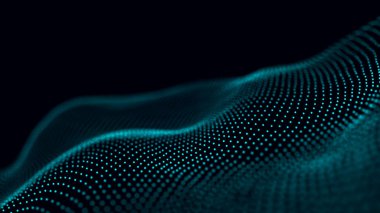 Dinamik dalgalı noktaların ve doğruların gelecekteki arkaplanı. Büyük veri. Soyut arkaplan 3D. 4k