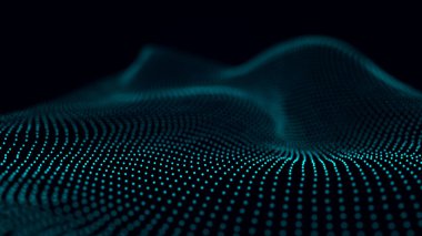 Dinamik dalgalı noktaların ve doğruların gelecekteki arkaplanı. Büyük veri. Soyut arkaplan 3D. 4k