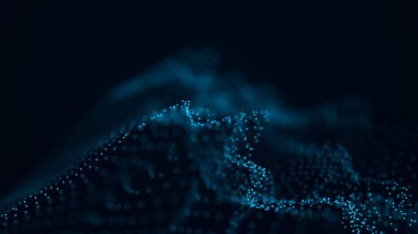 Dinamik dalgalı noktaların ve doğruların gelecekteki arkaplanı. Büyük veri. Soyut arkaplan 3D. 4k