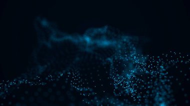 Dinamik dalgalı noktaların ve doğruların gelecekteki arkaplanı. Büyük veri. Soyut arkaplan 3D. 4k