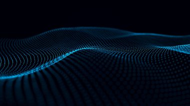 Dinamik dalgalı noktaların ve doğruların gelecekteki arkaplanı. Büyük veri. Soyut arkaplan 3D. 4k