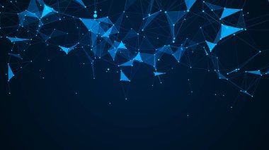 Soyut dijital arkaplan. Boşluk çokgen ve noktalarla dolu. Üç boyutlu dalga. Hazırlama.