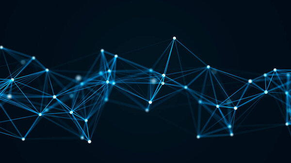 Распределение треугольных фигур в пространстве. Структура сетевого соединения. Цифровой фон больших данных. 3D .