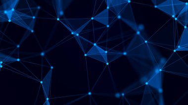 Soyut dijital arkaplan. Boşluk çokgen ve noktalarla dolu. Üç boyutlu dalga. Hazırlama.