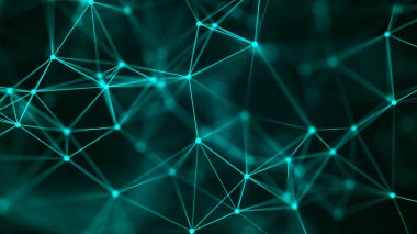 Uzayda üçgen şekillerin dağılımı. Ağ bağlantısı yapısı. Büyük veri dijital arkaplanı. Üç Boyut .