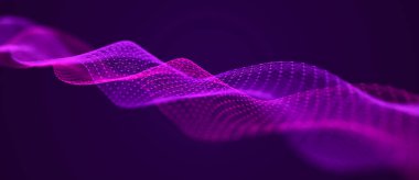 Müzik dalgası. Noktalar ve çizgilerin birbirine bağlandığı soyut bir arkaplan. Üç Boyut