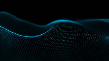 Dinamik dalgalı noktaların ve doğruların gelecekteki arkaplanı. Büyük veri. Soyut arkaplan 3D. 4k