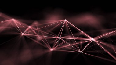 Ağ bağlantısı yapısı. Veri transferi. Noktalar ve çizgilerin birbirine bağlandığı soyut bir arkaplan. Üç Boyut