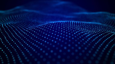 Dinamik dalgalı noktaların ve doğruların gelecekteki arkaplanı. Büyük veri. Soyut arkaplan 3D. 4k