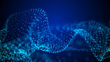 Dinamik dalgalı noktaların gelecekteki arkaplanı. Büyük veri. Soyut arkaplan 3D. 4k.