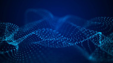 Dinamik dalgalı noktaların ve doğruların gelecekteki arkaplanı. Büyük veri. Soyut arkaplan 3D. 4k