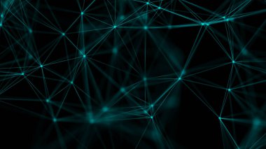 Ağ bağlantısı yapısı. Veri transferi. Noktalar ve çizgilerin birbirine bağlandığı soyut bir arkaplan. Üç Boyut
