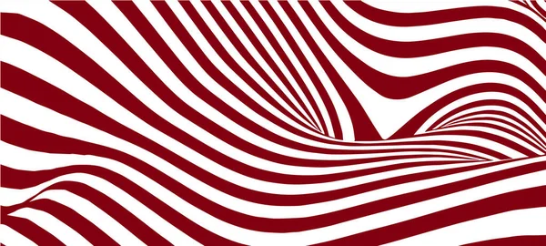 Onda Abstracta Roja Blanca Ilusión Óptica Ilustración Vectorial Retorcida Engañar — Vector de stock