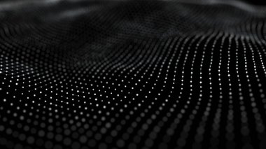 Dinamik dalgalı noktaların ve doğruların gelecekteki arkaplanı. Büyük veri. Soyut arkaplan 3D. 4k