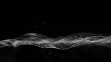 Çokgen arkaplandaki nokta ve çizgilerin birleşimiyle dalga. Bağlantı yapısı. Fütürist soyut ağ.