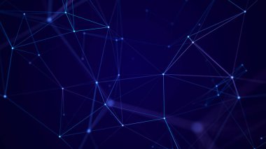 Ağ bağlantısı yapısı. Veri transferi. Noktalar ve çizgilerin birbirine bağlandığı soyut bir arkaplan. Üç Boyut