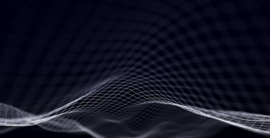 Fütürist soyut ağ. Noktaların ve çizgilerin birleştiği bir dalga. Üç Boyut