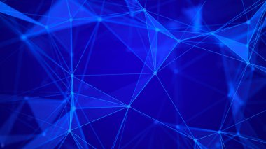 Uzayda üçgen şekillerin dağılımı. Ağ bağlantısı yapısı. Büyük veri dijital arkaplanı. Üç Boyut .