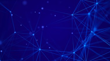 Ağ bağlantısı yapısı. Veri transferi. Noktalar ve çizgilerin birbirine bağlandığı soyut bir arkaplan. Üç Boyut