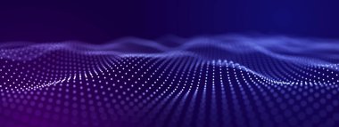 Dinamik bir dalga ile noktaların gelecekteki arkaplanı. Mükemmel veri görselleştirme. Üç Boyut .