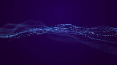 Dinamik bir dalga ile noktaların gelecekteki arkaplanı. Mükemmel veri görselleştirme. Üç Boyut .