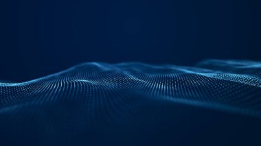 Dinamik bir dalga ile noktaların gelecekteki arkaplanı. Mükemmel veri görselleştirme. Üç Boyut .