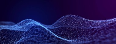 Kesişen noktalar ve çizgiler dalgası. Soyut arkaplan. Bilim için teknolojik tarz, büyük veri .3D görüntüleme.