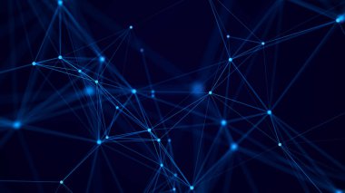 Uzayda üçgen şekillerin dağılımı. Ağ bağlantısı yapısı. Büyük veri dijital arkaplanı. Üç Boyut .
